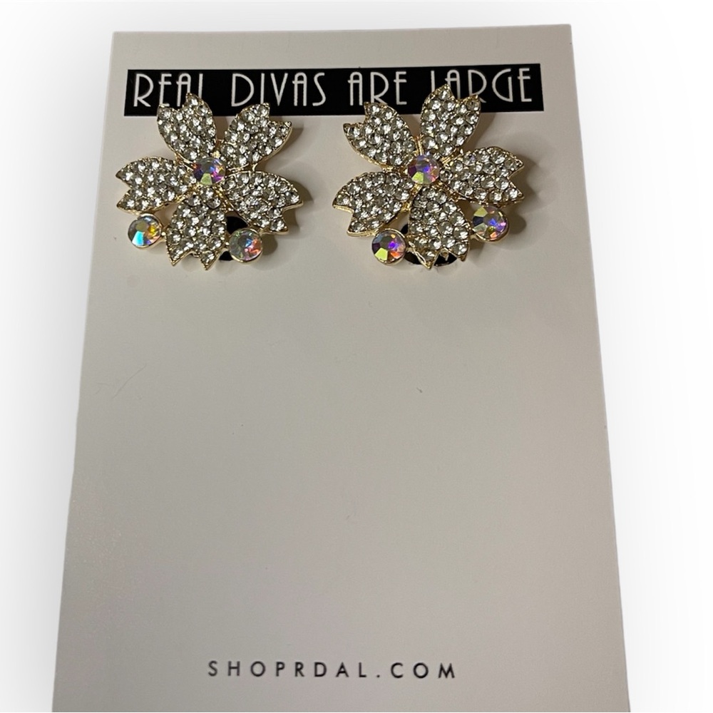 Clip on stud earrings iridescent stones gold